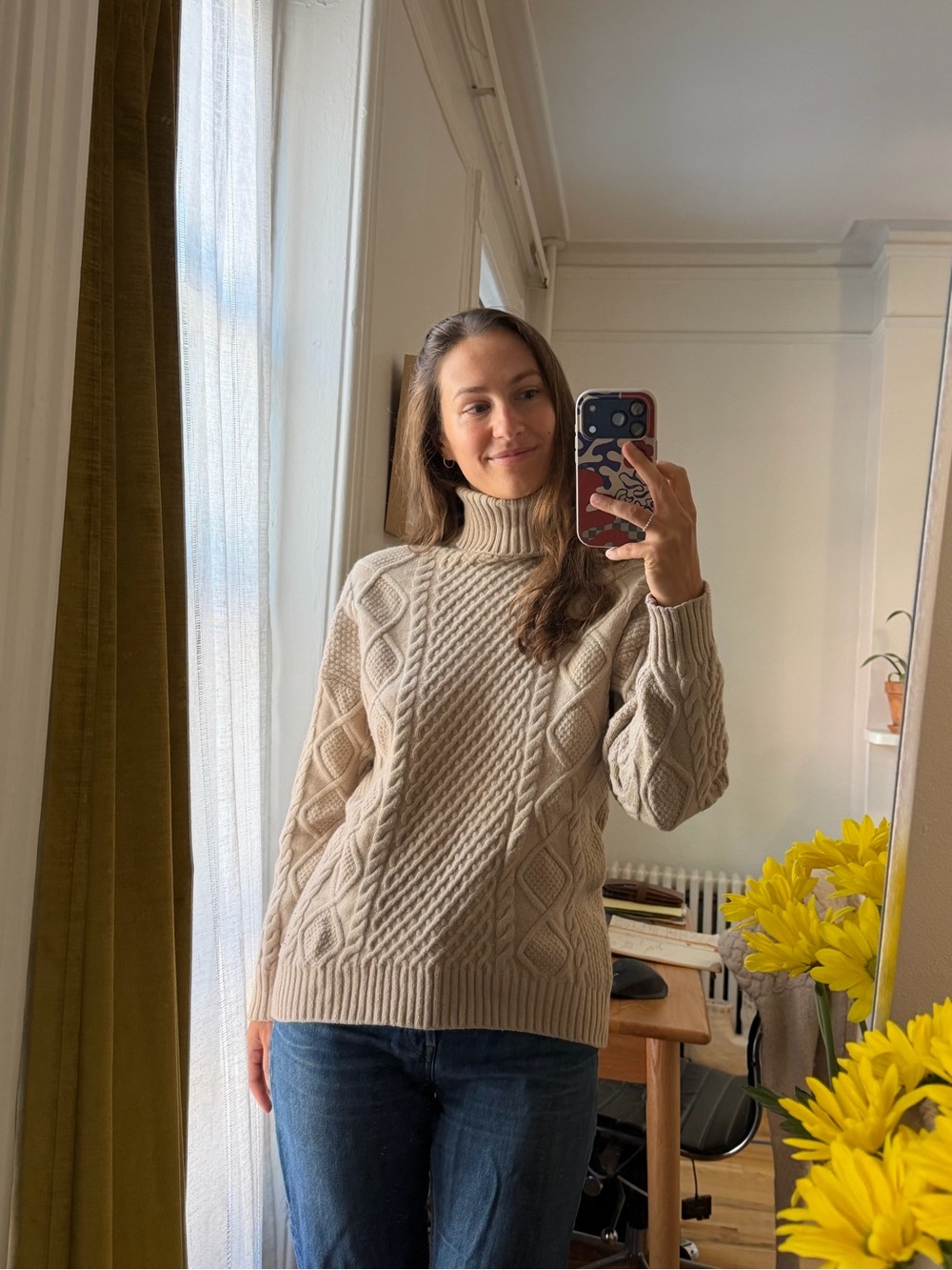 Aritzia Cable Knit Turtleneck Sweater in Beige